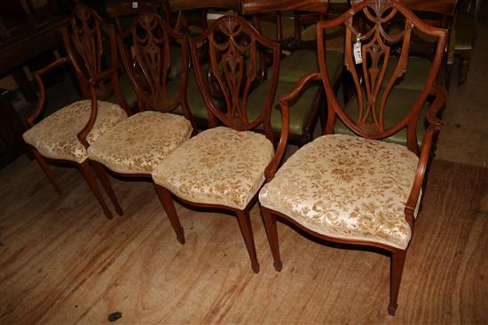 Set of four Edwardian satinwood shield-back dining chairs (two with arms)